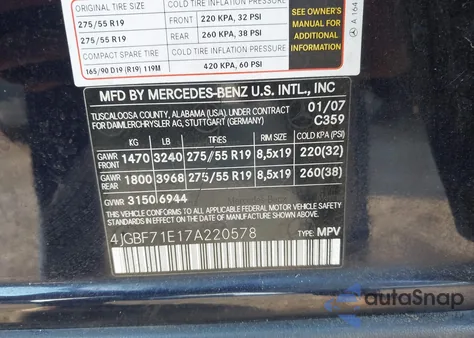 2007 Mercedes-Benz Gl 450 4Matic z USA, uszkodzony, nr VIN 4JGBF71E17A220578